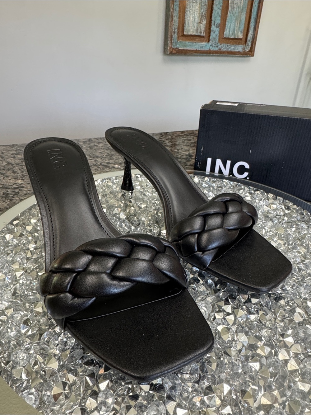 INC International Concepts Parker Black Braided Slide Mules NEW 10